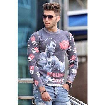 Madmext 1659 Antrasit Baskılı Erkek Sweatshirt