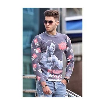 Madmext 1659 Antrasit Baskılı Erkek Sweatshirt