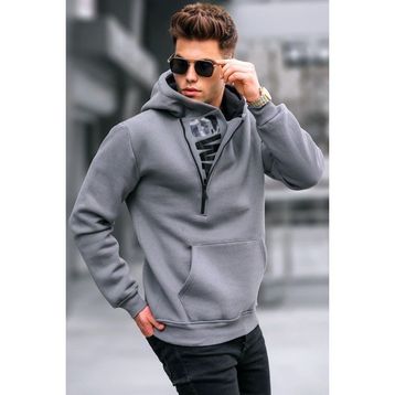 Madmext 1767 Füme Erkek Fermuar Detaylı Kapüşonlu Sweatshirt
