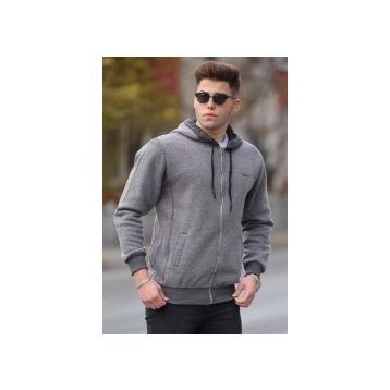 Madmext 2256 Antrasit Fermuarlı Kapşonlu Erkek Sweatshirt
