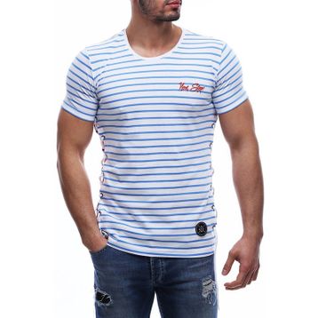 Madmext 2567 Erkek Yandan Bağcıklı Saks Mavisi Tişört