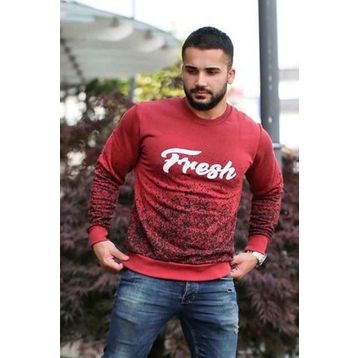 Madmext 2791 Bordo Baskılı Bisiklet Yaka Erkek Sweatshirt