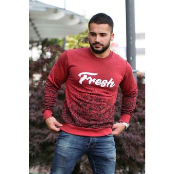Madmext 2791 Bordo Baskılı Bisiklet Yaka Erkek Sweatshirt