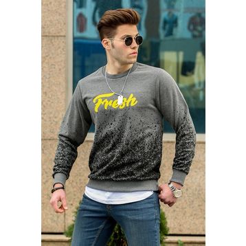 Madmext 2791 Füme Baskılı Bisiklet Yaka Erkek Sweatshirt
