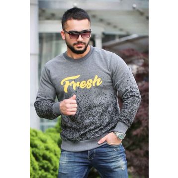 Madmext 2791 Füme Baskılı Bisiklet Yaka Erkek Sweatshirt