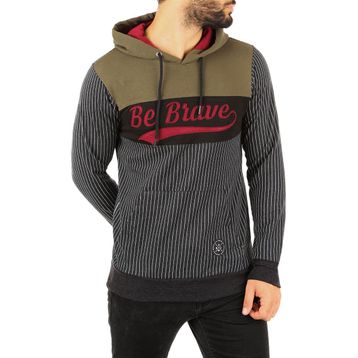 Madmext 2815 Füme Kapşonlu Çizgili Erkek Sweatshirt