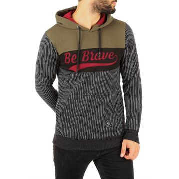 Madmext 2815 Füme Kapşonlu Çizgili Erkek Sweatshirt