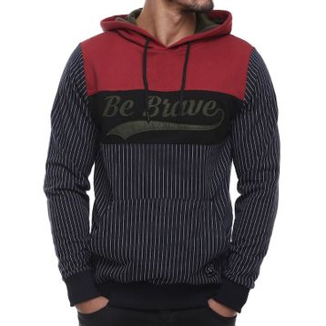 Madmext 2815 Lacivert Kapşonlu Çizgili Erkek Sweatshirt