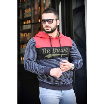 Madmext 2815 Lacivert Kapşonlu Çizgili Erkek Sweatshirt