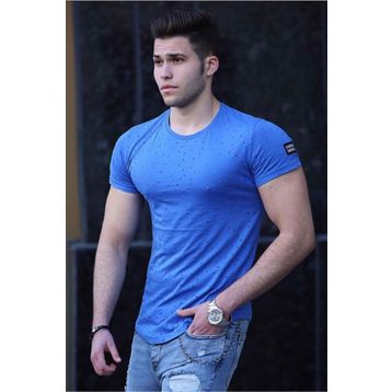 Madmext 2883 Lacivert Yırtık Detaylı Erkek T-Shirt