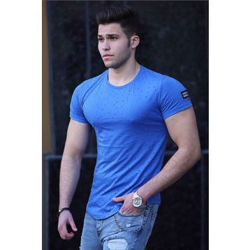Madmext 2883 Lacivert Yırtık Detaylı Erkek T-Shirt
