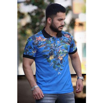 Madmext 2885 Erkek Çiçek Detaylı Polo Tişört
