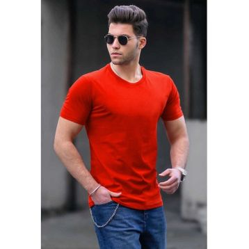 Madmext 3006 Turuncu Bisiklet Yaka Basic Erkek T-shirt