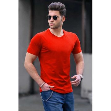 Madmext 3006 Turuncu Bisiklet Yaka Basic Erkek T-shirt