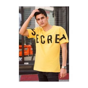 Madmext 3034 Sarı Siyah Erkek Baskılı Tişört