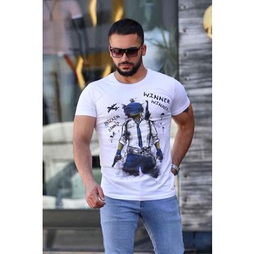 Madmext 4028 Beyaz Erkek Tişört