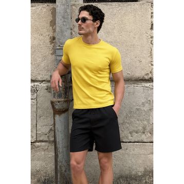 Madmext 4077 Erkek Bisiklet Yaka Sarı Basic T-shirt
