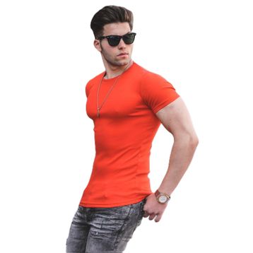 Madmext 4077 Erkek Bisiklet Yaka Turuncu Basic T-shirt