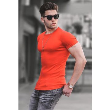 Madmext 4077 Erkek Bisiklet Yaka Turuncu Basic T-shirt