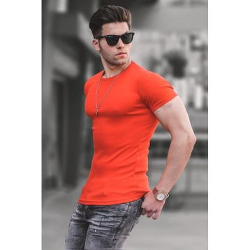 Madmext 4077 Erkek Bisiklet Yaka Turuncu Basic T-shirt