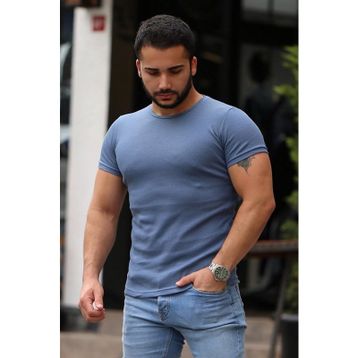 Madmext 4077 İndigo Erkek T-shirt