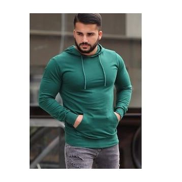 Madmext 4117 Yeşil Basic Kapüşonlu Erkek Sweatshirt