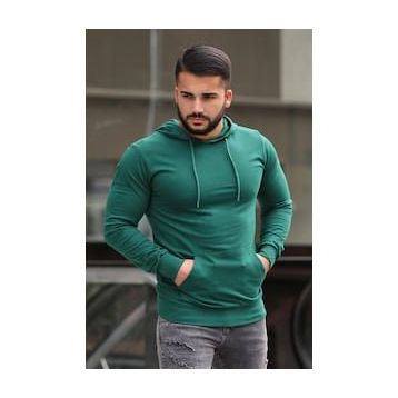 Madmext 4117 Yeşil Basic Kapüşonlu Erkek Sweatshirt