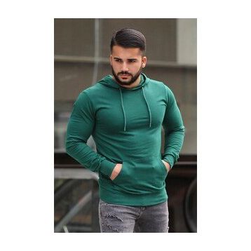 Madmext 4117 Yeşil Basic Kapüşonlu Erkek Sweatshirt