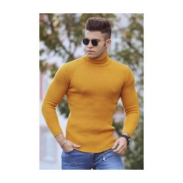 Madmext 4359-2 Hardal Balıkçı Yaka Erkek Kazak