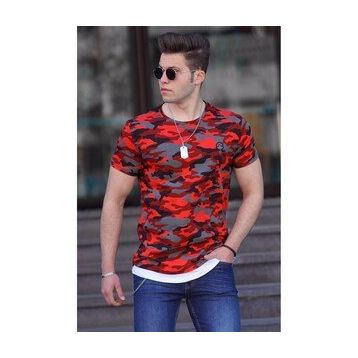 Madmext 4480 Kamuflaj Desenli Bordo Erkek T-shirt