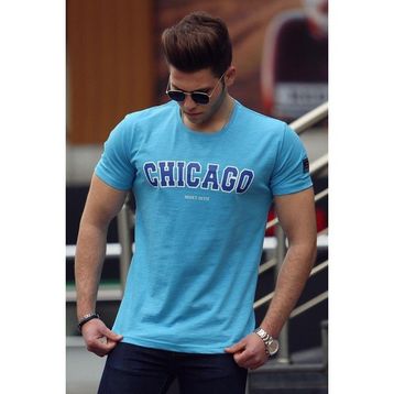 Madmext 4485 Baskılı Turkuaz Erkek T-shirt
