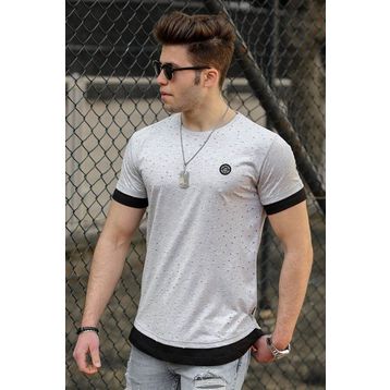 Madmext 4489 Gri Yırtık Detaylı Erkek T-shirt