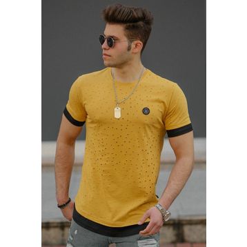 Madmext 4489 Sarı Yırtık Detaylı Erkek T-shirt
