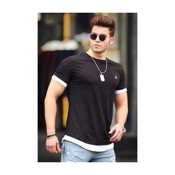 Madmext 4489 Siyah Yırtık Detaylı Erkek T-shirt