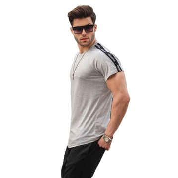 Madmext 4633 Gri Kol Detaylı Regular Fit Erkek T-shirt
