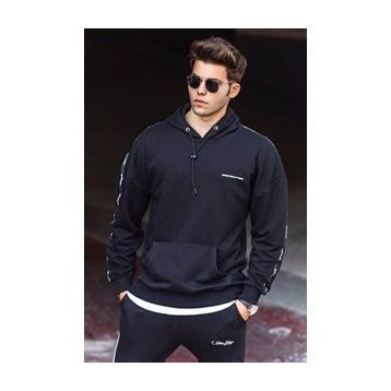 Madmext 4721 Siyah Kapüşonlu Erkek Sweatshirt
