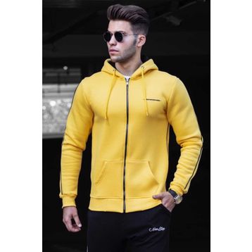Madmext 4741 Sarı Fermuarlı Kapüşonlu Erkek Sweatshirt