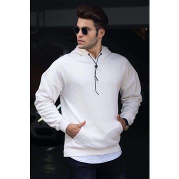 Madmext 4764 Beyaz Kapüşonlu Erkek Sweatshirt