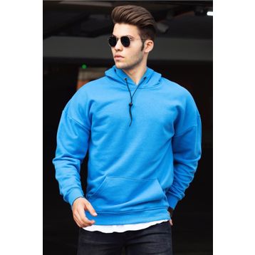 Madmext 4764 Saks Kapüşonlu Erkek Sweatshirt