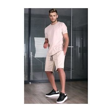 Madmext 5213 Bej Erkek Şort Takım