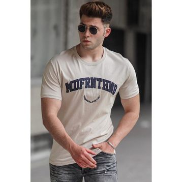 Madmext 5267 Bej Baskılı Erkek Tişört