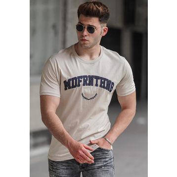 Madmext 5267 Bej Baskılı Erkek Tişört