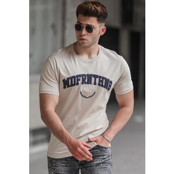 Madmext 5267 Bej Baskılı Erkek Tişört