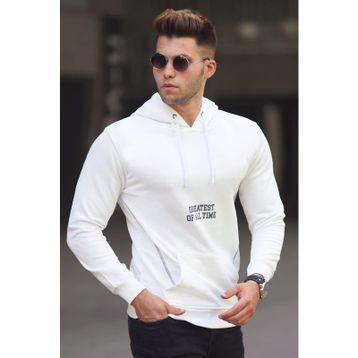 Madmext 5292 Beyaz Baskılı Kapşonlu Erkek Sweatshirt