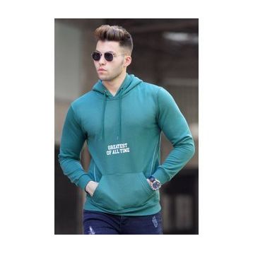 Madmext 5292 Yeşil Baskılı Kapşonlu Erkek Sweatshirt