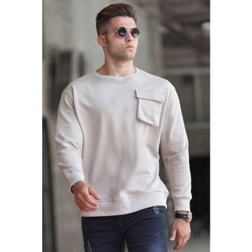 Madmext 5320 Bej Bisiklet Yaka Erkek Sweatshirt
