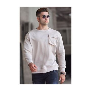 Madmext 5320 Bej Bisiklet Yaka Erkek Sweatshirt