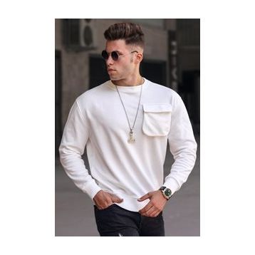 Madmext 5320 Ekru Bisiklet Yaka Erkek Sweatshirt