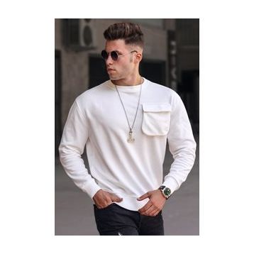 Madmext 5320 Ekru Bisiklet Yaka Erkek Sweatshirt