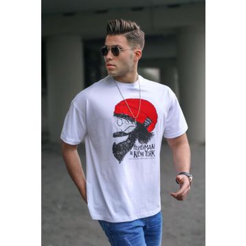 Madmext 5361 Erkek Desenli Beyaz T-shirt